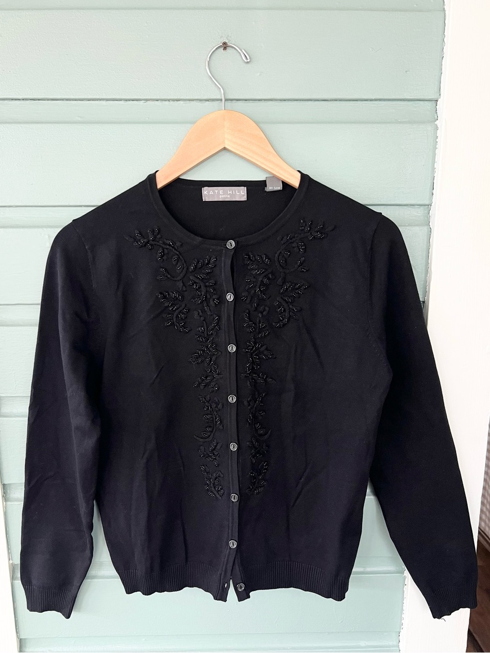 Vintage black silk beaded cardigan sweater button goth whimsigoth punk fall MP